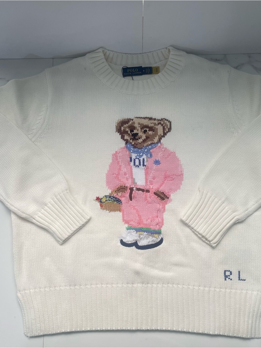 Polo by Ralph Lauren Cream Crewneck Bear Sweater with Pink Outfit